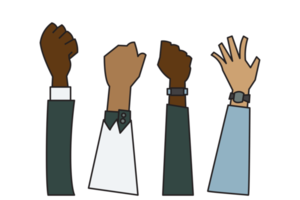 people raising hands that are different Ethnicity, gender, age and skin color png