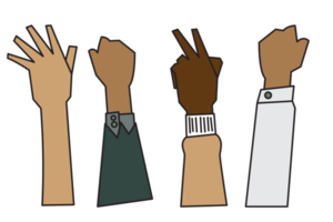 mensen verhogen handen dat zijn verschillend etniciteit, geslacht, leeftijd en huid kleur png