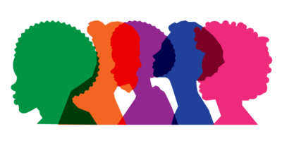 Colored silhouette people, Multiple exposure, Concept on diversity and teamwork png