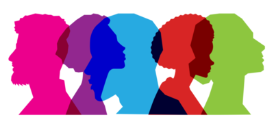 Colored silhouette people, Multiple exposure, Concept on diversity and teamwork png