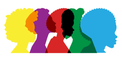 Colored silhouette people, Multiple exposure, Concept on diversity and teamwork png