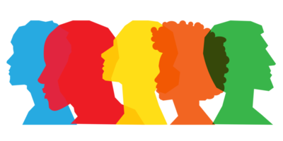 Colored silhouette people, Multiple exposure, Concept on diversity and teamwork png