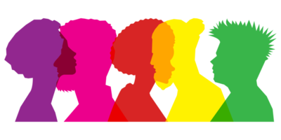 Colored silhouette people, Multiple exposure, Concept on diversity and teamwork png