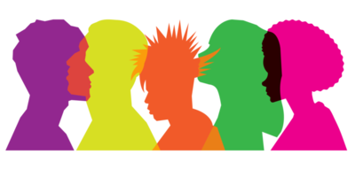 colorato silhouette le persone, multiplo esposizione, concetto su diversità e lavoro di squadra png