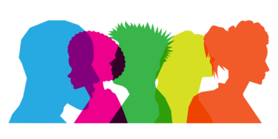 Colored silhouette people, Multiple exposure, Concept on diversity and teamwork png