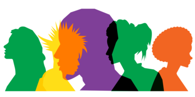 Colored silhouette people, Multiple exposure, Concept on diversity and teamwork png