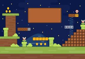 Arcade Old Game Castle Scene Background in Flat Style vector