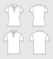 Flat Vector Outline White Polo Shirt Front and Back with Collar Apparel Template