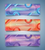 Glass morphism banner, colorful fluid gradient background vector template Banner, 3d Poster set with different color concept.