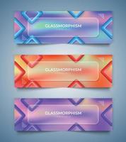 Glass morphism banner, colorful fluid gradient background vector template Banner, 3d Poster set with different color concept.