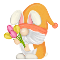 Gnome Watercolor Easter Clipart, Spring png, Gnome Rabbit png