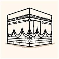 Hand drawing Kaaba of Mecca, Isolated on white background. Black and White simple line Vector Illustration for Coloring Book