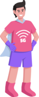 Cartoon character wearing 5G mobile wireless technology signal shirt illustration. 5G wireless network technology concept png