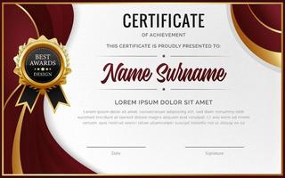 Luxury certificate of appreciation template with red and gold color vector