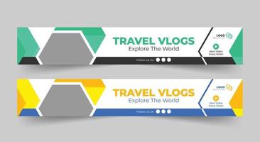 The header for travel vlogging channel, channel header template, social media template, channel header and web banner, professional social media cover for travel vlogging vector