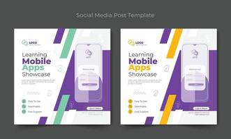 Mobile app promotion social media post and web banner template, Editable minimal square Mobile app promotion social media post banner vector