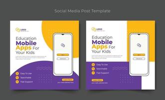 Education mobile app promotion social media post and web banner template, Editable minimal square Mobile app promotion social media post banner template vector