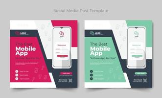 Creative mobile app promotion social media post and web banner template, Editable minimal square Mobile app promotion social media post banner template vector