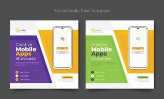 Creative mobile app promotion social media post and web banner template, Editable minimal square Mobile app promotion social media post banner template vector