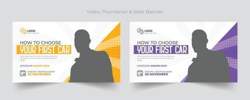 Driving school video thumbnail, social media and web banner template, Driving school video thumbnail template web banner and social media cover photo design template vector