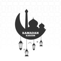 Ramadán kareem saludo tarjeta diseño con mezquita y lamparas vector