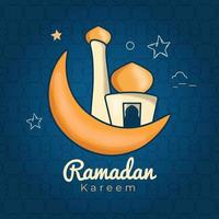 Ramadán kareem saludo tarjeta diseño con mezquita y lamparas vector