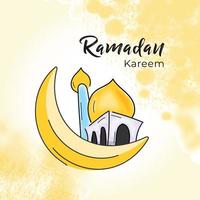 Ramadán kareem diseño con Luna y mezquita ilustración vector