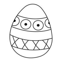 Doodle Easter egg second with stripes and a circle. Black and white vector illustration.
