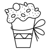 Small doodle easter cake with sprinkling. Black and white vector illustration.