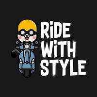 Cute husky riding scooter cartoon tshirt design vector