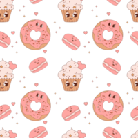 Seamless pattern with cute pastry characters png
