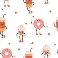 seamless pattern coffee and sweet desserts png