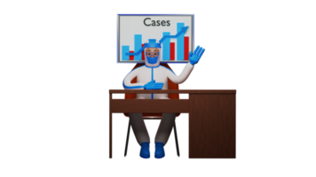 3d ilustración. hospital líder 3d dibujos animados personaje. paramédico sentar en el frente asiento. paramédico explicado el casos. paramédico y caso incrementar mesa. 3d dibujos animados personaje png