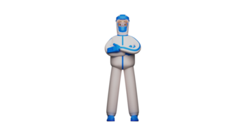 3d ilustração. paramédico 3d desenho animado personagem. a paramédico ficou em linha reta com dele braços cruzado. a paramédico usar dele uniforme e levar aviso prévio do a caos este é fermentação. 3d desenho animado personagem png