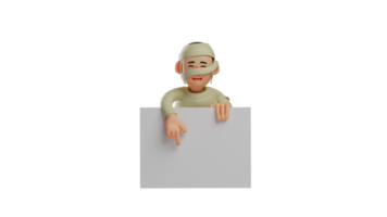 3D illustration. Smart Mummy 3D Cartoon Character. Smart mommy brings white paper. Mummy was explaining something while pointing at the paper. 3D cartoon character png