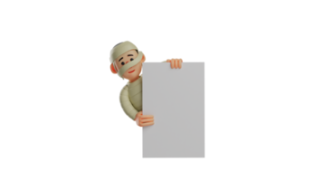 3D illustration. Happy Mummy 3D Cartoon Character. Mummy smiled sweetly. Kind Mummy holding a wide white board. Mummy shows something. 3D cartoon character png