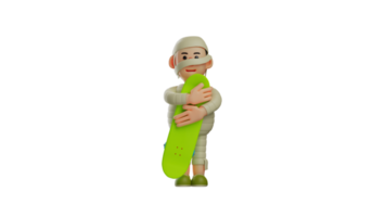 3d ilustração. mamãe 3d desenho animado personagem. bondoso mamãe abraços uma verde skate. bonito mamãe sorriu suavemente. mamãe quer para ir skate o mais cedo possível. 3d desenho animado personagem png