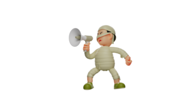 3D illustration. Fussy Mummy 3D Cartoon Character. Mummy is screaming using a megaphone. An angry Mummy can't be controlled by anyone. 3D cartoon character png