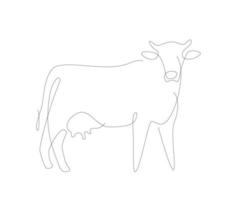 vaca uno línea ilustración. carne de vaca soltero línea. casa animales línea Arte vector. vector