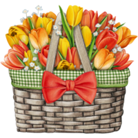 aguarela cesta com floral ramalhete png