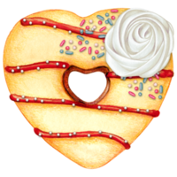 watercolor hand drawn heart shaped donut png