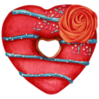 watercolor hand drawn heart shaped donut png