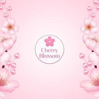 Cherry blossom, sakura branch with pink flowers illustration. vector