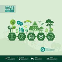 Save the world together green ecology vector illustration.