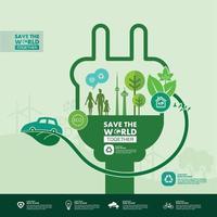 Save the world together green ecology vector illustration.