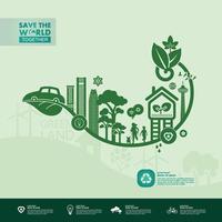 Save the world together green ecology vector illustration.