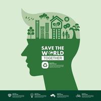 Save the world together green ecology vector illustration.