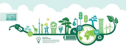 Save the world together green ecology vector illustration.