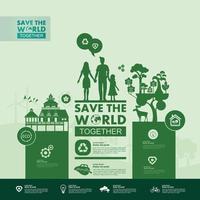 Save the world together green ecology vector illustration.