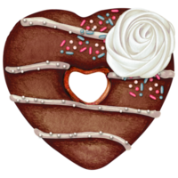 watercolor hand drawn heart shaped donut png